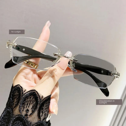 Fashion Y2K Vintage Frameless Cut Edge Glasses Anti Eyestrain Metal Anti-Blue Light Glasses Travel Eyewear Eye Protection - S