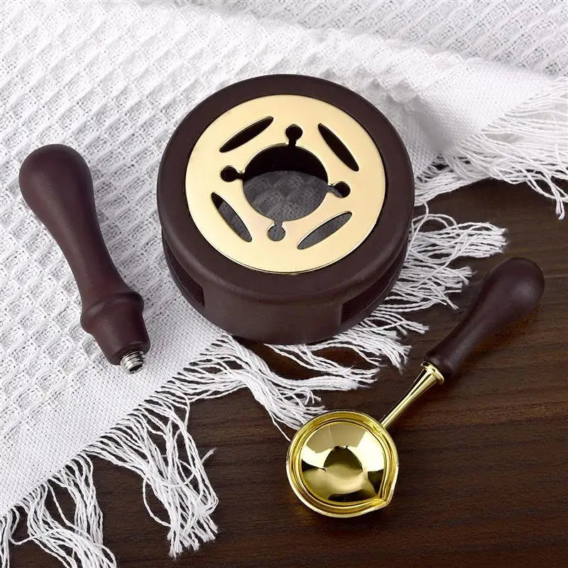 1/2/3pcs Wax Seal Set Wood Wax Melting Lacquer Furnace With /Spoon/Handle Wax Bead Melting Heater Wax Pot Heater For Stamp Cr