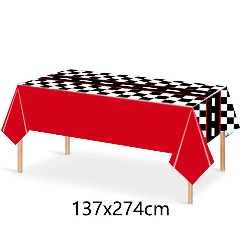 1pc Racing Car Tablecloth Black Racing Track Table Runner Racing Car Party Supplies Decor Racing Flags Table Centerpieces - t