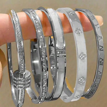 ZAKOL 5/1pcs Sparkling Zirconia Inlaid Stainless Steel Bracelet Set for Women Stackable Bangles Fashion Non Fading Jewelry Gi