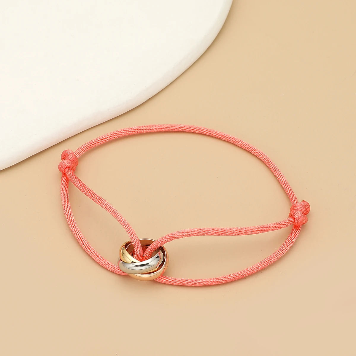 Simple Fashion Unisex Bracelet 3 Metal Round Circle Accessory Adjustable Men's Rope Bracelet for Women Jewelry Gifts - dark p