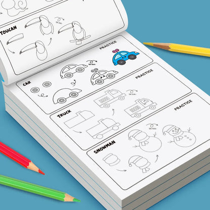 Fun Coloring Book, Children's Art Book: Simple 4-Step Drawing Guide, Interactive Drawing Activity Book for Kids 32 Pages