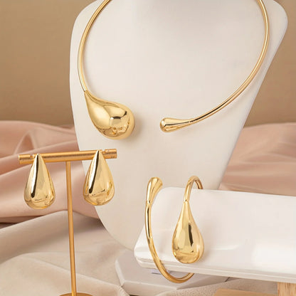 Vintage Style Minimalist Teardrop Jewelry Set - Zinc Alloy Necklace, Bracelet and Earrings Set for Everyday Wear