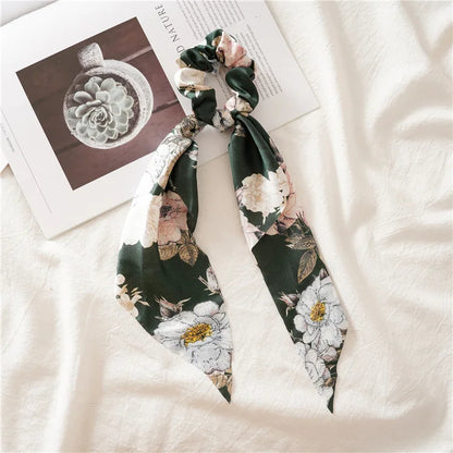 2022 Summer Vintage Print Flower Beach Bandana Hair Scarf Fashion Elastic Rubber Headbands for Women Girl Hair Accessories - 