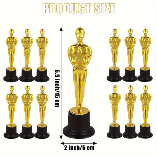 1/3/6/12pcs Golden Trophy Statuettes, Plastic Oscar Style Award Trophies for Party Decorations, Appreciation Gifts