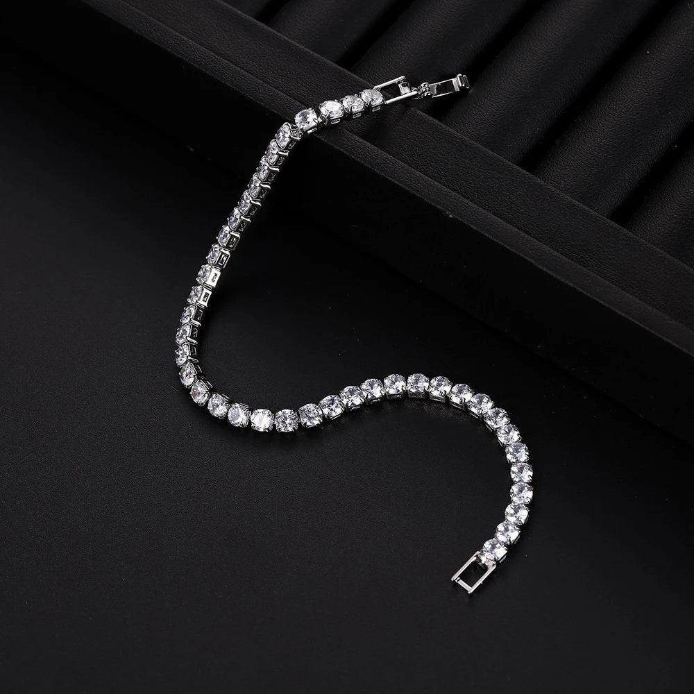 Luxury Hiphop Iced Out 4mm Cubic Zirconia Crystal Tennis Bracelets For Women Men Gold Color Silver Color Bracelet Chain Jewel