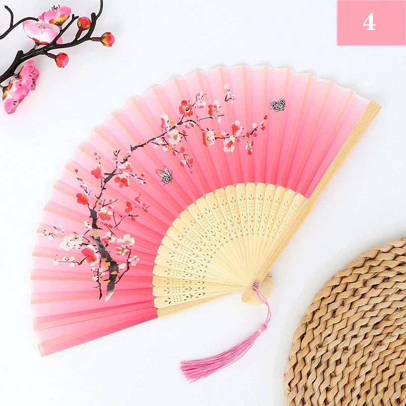 Folding Hand Fan Vintage Silk Bamboo Fans Chinese Hand Fans Women Dance Fan Cosplay Wedding Party Props Decor Gift Fan Portab