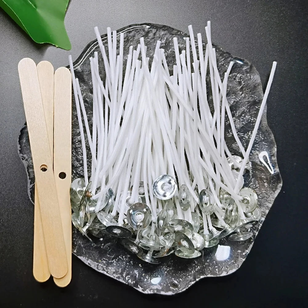 53pcs Candle Wicks Holder Waxed Cotton Candle Wicks Set with Stand Original Smokeless Candle Wicks Soy Oil Wax Core Woven Mak
