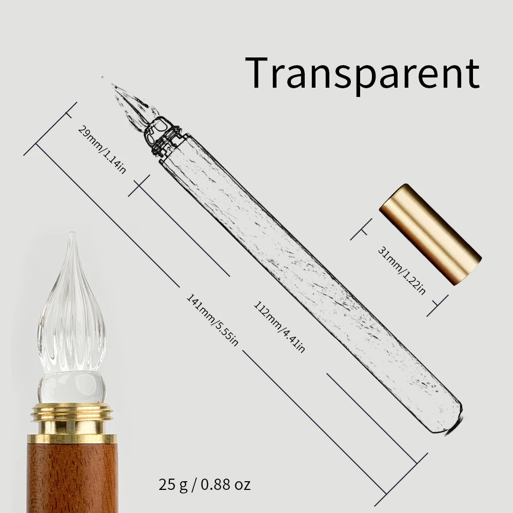 SeamiArt 1pc Wood Handle Glass Dip Pen for Calligraphy Students Writing Stationery Gift Fountain Pen Stationery Supplies - Tr