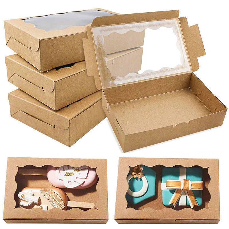 10/20Pcs Kraft Paper Cake Candy Boxes Rectangle Open Window Wedding Jewelry Chocolate Gift Packaging Boxes Baking Party Suppl