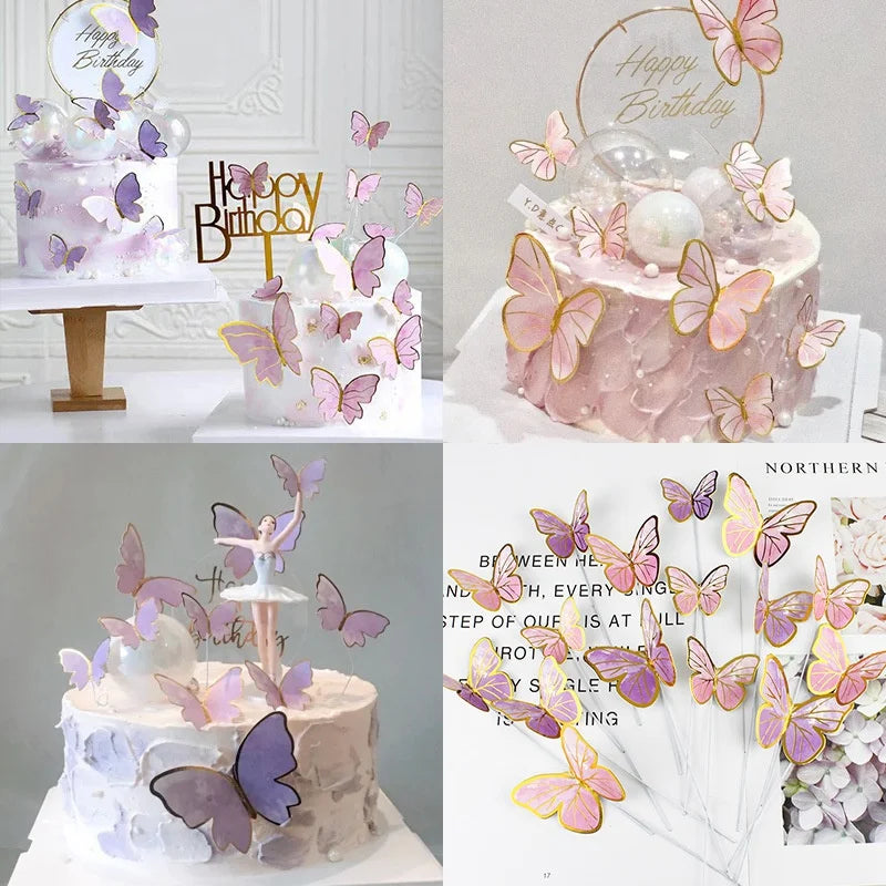 Cake Decoration, Colorful Butterfly Toppers, Gilt Edged Cake Decorations, Birthday Party Decor, Wedding Cake Accessories, Des