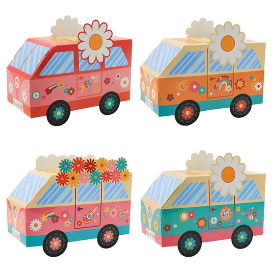 12/24Pcs Groovy Party Favor Boxes Groovy Hippie Peace Bus Centerpiece Birthday Party Decorations Gift Box