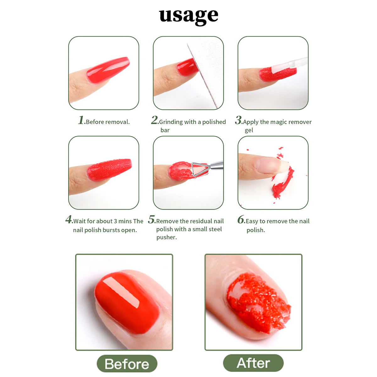1/2pcs/Set Nail Magic Remover With Remover Tool Quickly & Easily Remove Gel Nail Polish And Poly Nail Gel Without Harming Nai