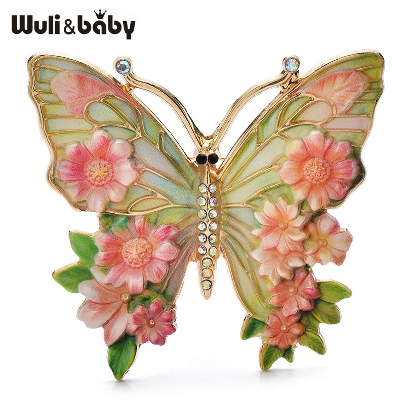 Wuli&baby Vintage Big Flower Butterfly Brooches 5-color Beautiful Insects Brooch For Women's Clothes Pins Gifts