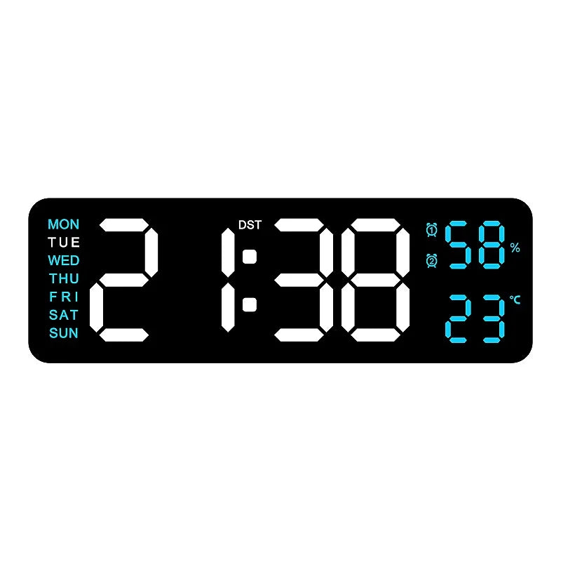 9 Inch Large Digital Wall Clock USB Powered TEMP Humidity Week Auto Dimmer DST Table Clock 12/24H Electronic LED Alarm Clock 