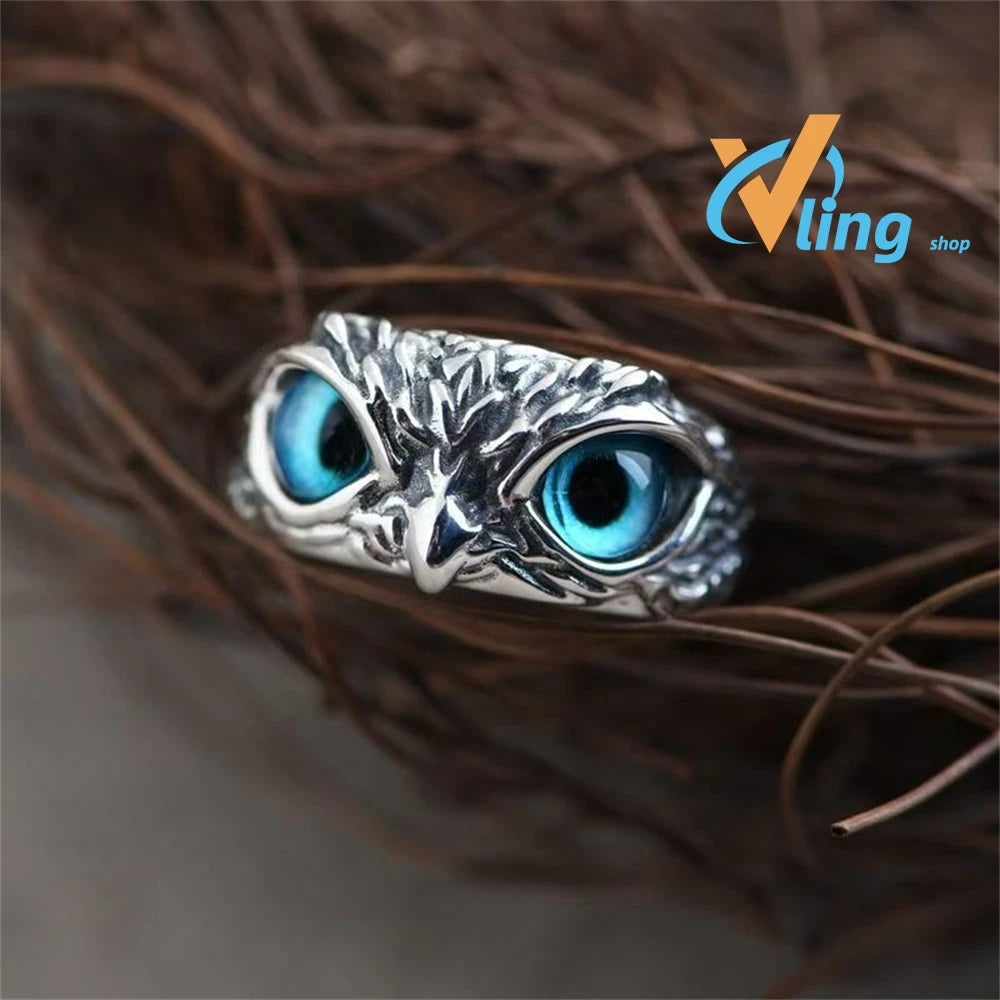 Multicolor Evil Eye Owl Adjustable Ring Antique Silver Gothic Punk Unisex Animal Finger Ring Women Men Fashion Jewelry Gift