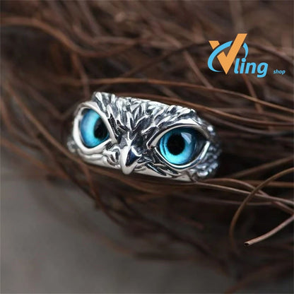 Multicolor Evil Eye Owl Adjustable Ring Antique Silver Gothic Punk Unisex Animal Finger Ring Women Men Fashion Jewelry Gift