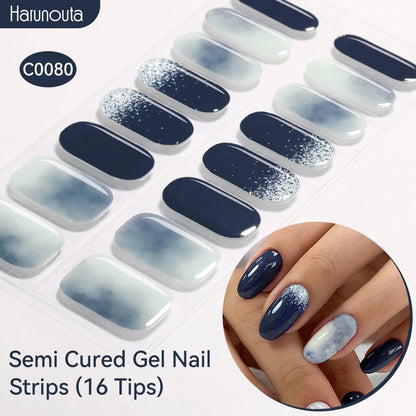 Gradient Auroras Semi Cured Gel Nail Strips Sparkly Shinning DIY Gel Polish Stickers for Nails Works with UV/LED Nail Lamps -