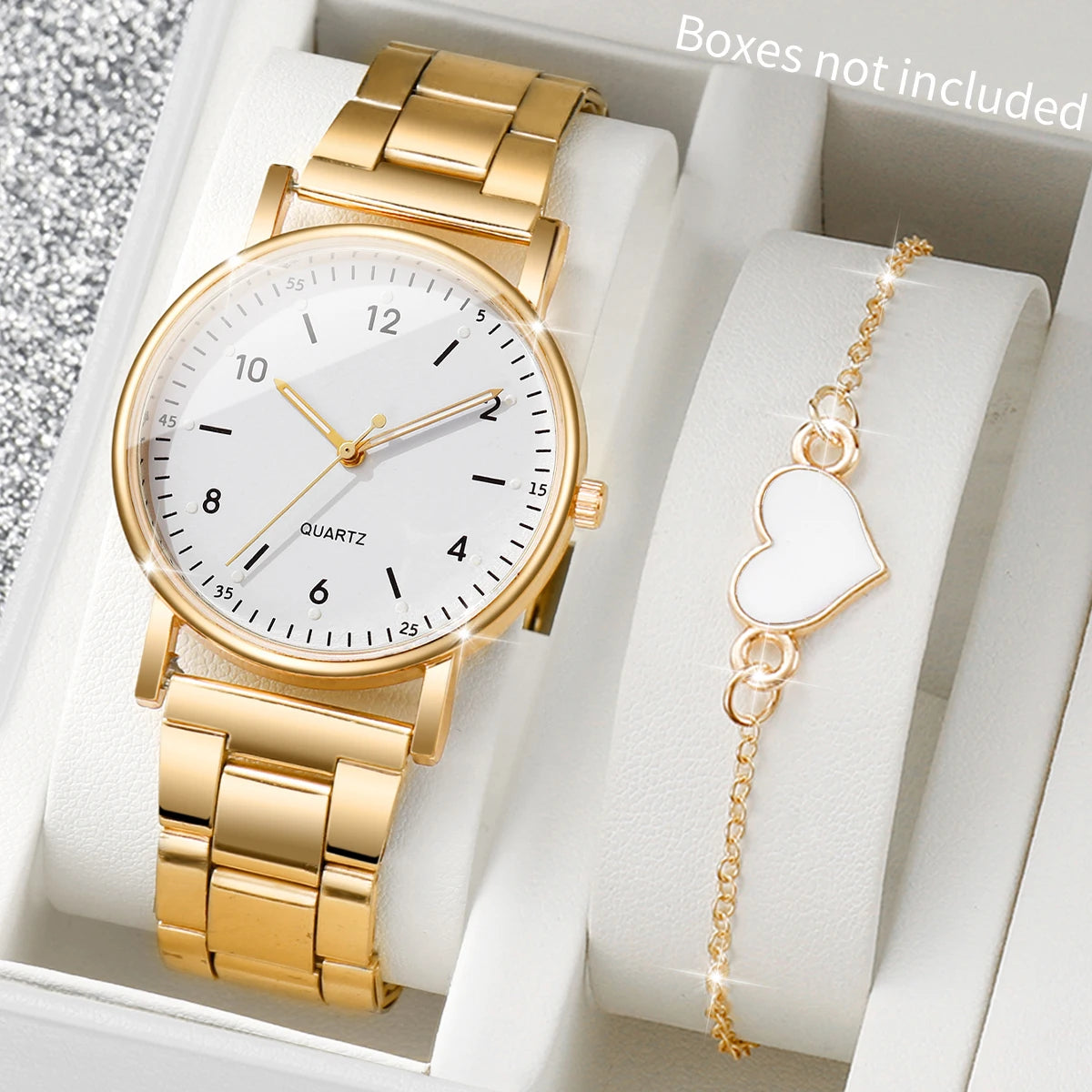 2/4PCS Fashion Arabic Dial Women Watches Simple Quaretz Wristwatch with Bracelets Set Reloj Mujer（Without Box） - 2PCS White N