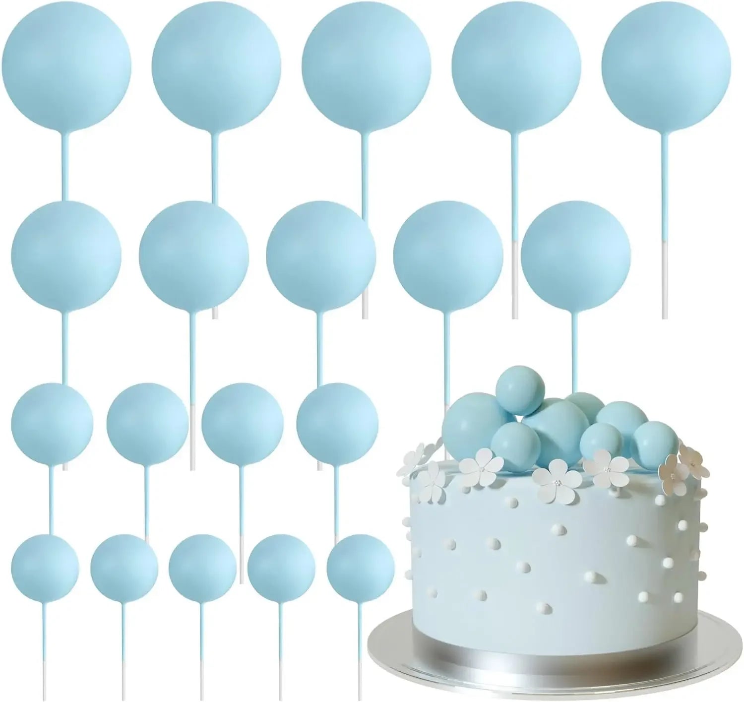 20-Piece Mini Balloon Cake Topper Decorations with Gold Ball Picks - Festive Cake Decor for Celebrations - Light Blue