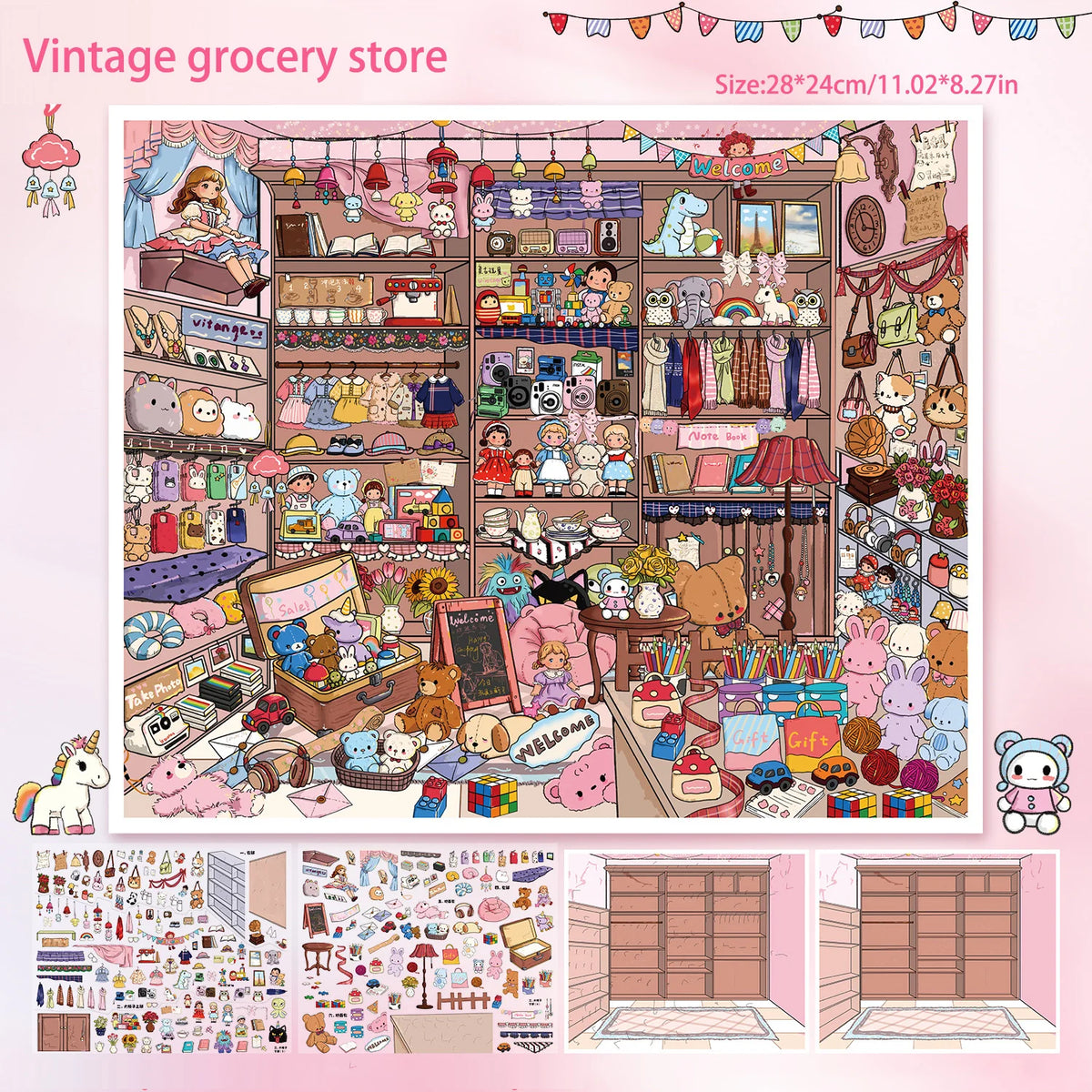 Extra-Large Vintage Grocery Store Scene Stickers, Miniature Stickers for Product Storage Series, 3D DIY Decorative Collage St