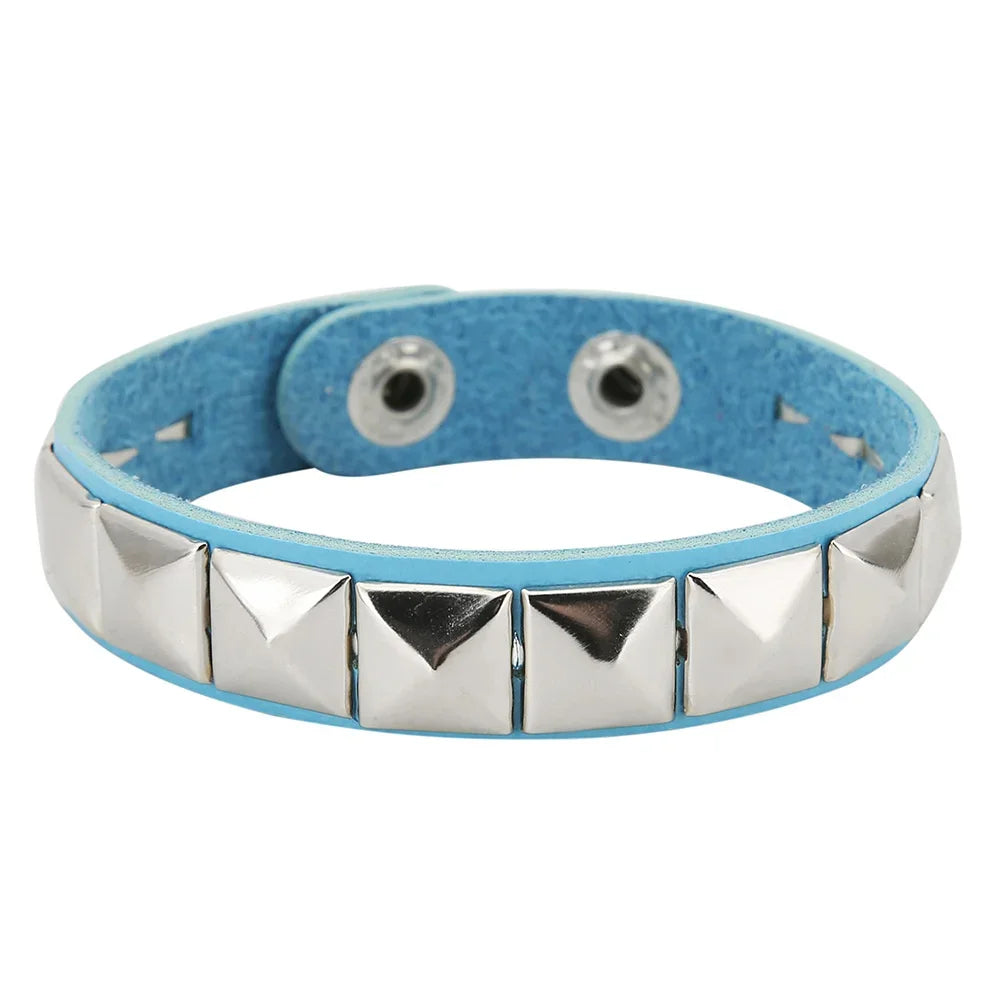 2025 One Row Punk Rock Studded Bracelet Square Spiked Leather Cuff Bracelet for Men Women \Wristband Bracelet - 4