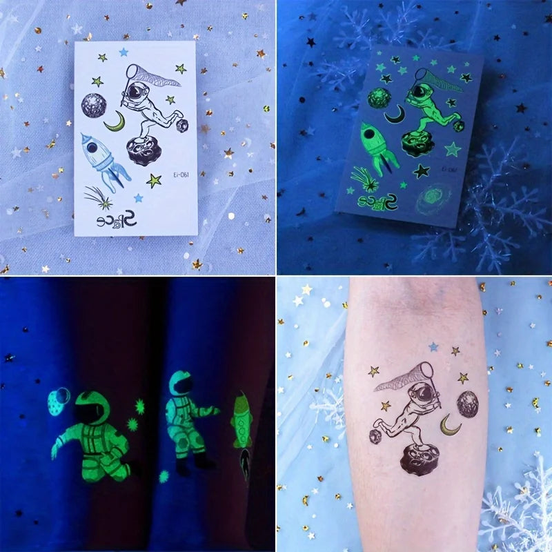 10 Sheets Space Planets Luminous Tattoos Stickers Glow In The Dark Fake Tattoos Temporary Tattoo Outerspace Party Favors For 