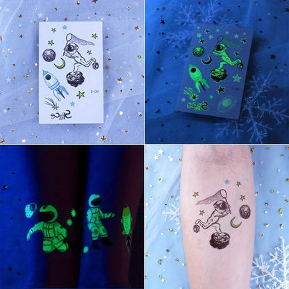 10 Sheets Space Planets Luminous Tattoos Stickers Glow In The Dark Fake Tattoos Temporary Tattoo Outerspace Party Favors For 