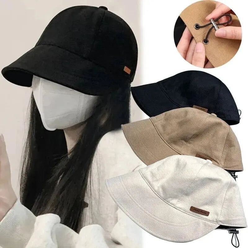 Women's Foldable Sunhat Summer Outdoor Beach Fisherman Hat Sunscreen UV Protection Cap Adjustable Cotton Wide Brim Bucket Cap