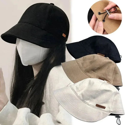 Women's Foldable Sunhat Summer Outdoor Beach Fisherman Hat Sunscreen UV Protection Cap Adjustable Cotton Wide Brim Bucket Cap