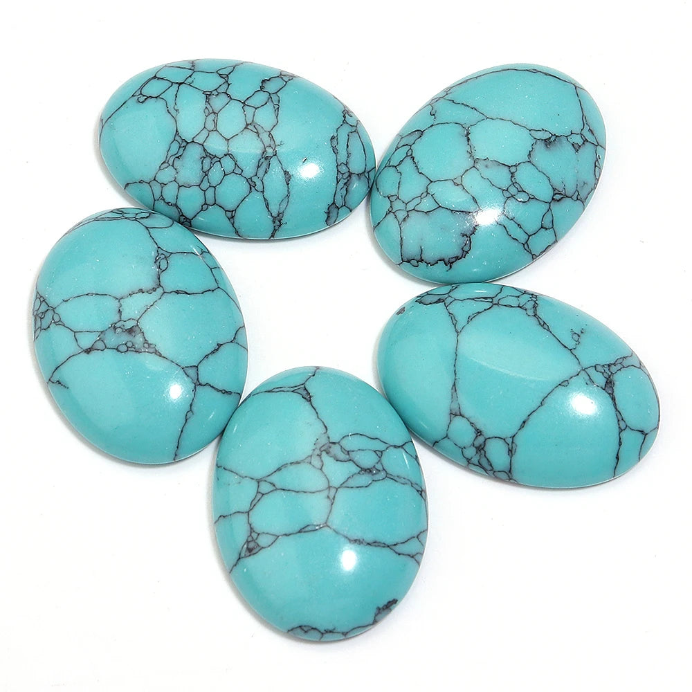 2-10pcs Natural Blue Turquoise Cabochons Oval Flat Back Cabochon Loose Beads For Jewelry Making DIY Ring Necklace Accessories