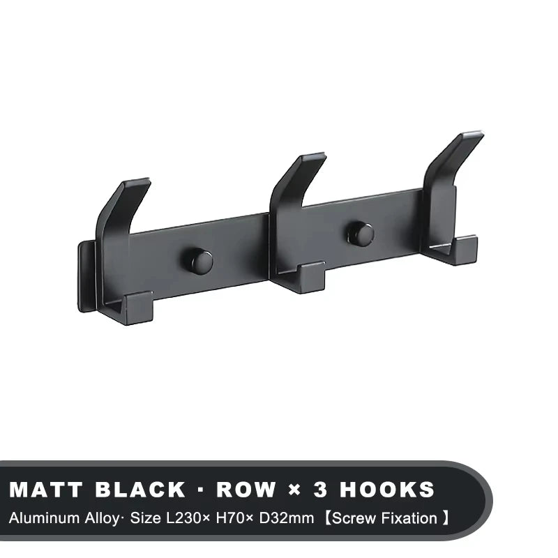 Modern Hanging Hooks For Wall Aluminium Black Towel Holder Bathroom Door Clothe Hanger Coat Rack Wall Mounted - Black 3 hooks