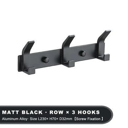 Modern Hanging Hooks For Wall Aluminium Black Towel Holder Bathroom Door Clothe Hanger Coat Rack Wall Mounted - Black 3 hooks