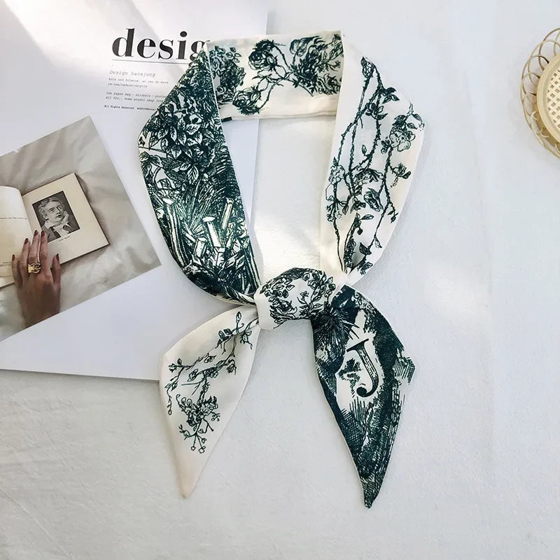 Super Beautiful Scarf 26 Letters Silk Scarf Headband Jungle Alphabet Print Bag Streamer Women Fashion Brand Design Silk Scarf