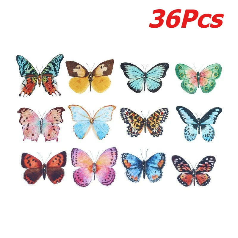 36pcs Lifelike Butterfly Decorations Set - Watercolor Wings, Easy To Hang for Wedding, Party, Photo Booth Props - 36Pcs