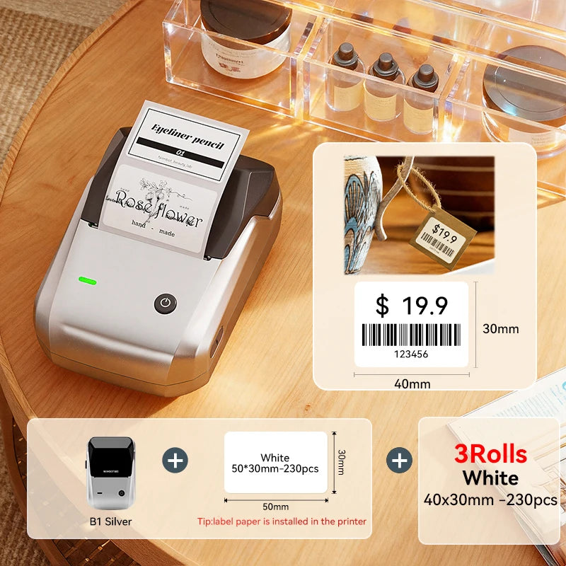 NIIMBOT B1 Portable Thermal Printer With Tapes 2 Inch Adhesive Label Printer Mini Bluetooth Sticker Maker Support Smartphones