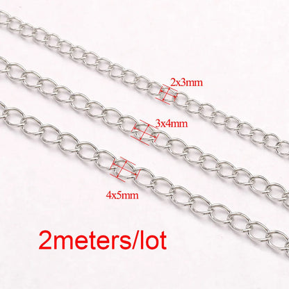 2 Meter Stainless Steel Extension Chain 2/3/4mm Gold Necklace Bracelet DIY Body Chain Accessories