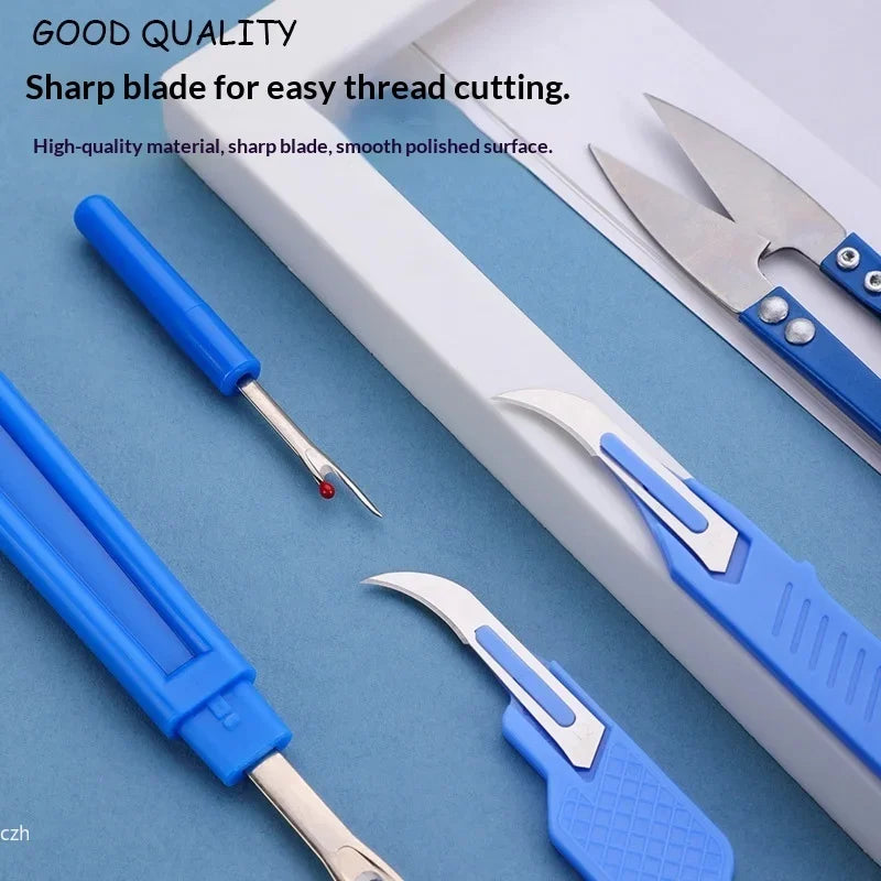 5Pcs Blue Sewing Ripper Kit with Thread Ripper Seam Ripper and Scissors for Removing Stitches