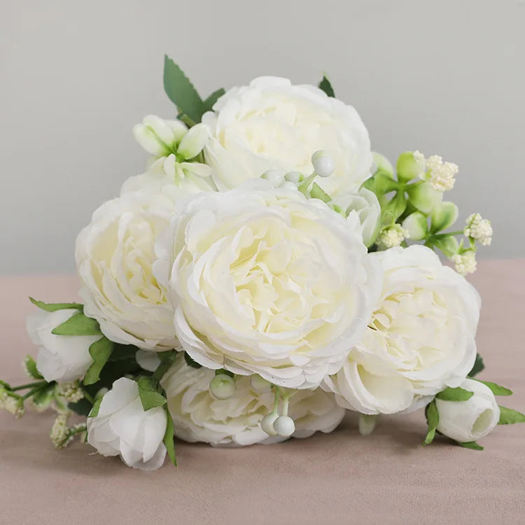 1pcs/30cm Rose Pink Silk Bouquet Peony Artificial Flower 5 Big Head 4 Small Bud Bride Wedding Home Decoration Artifi - 13