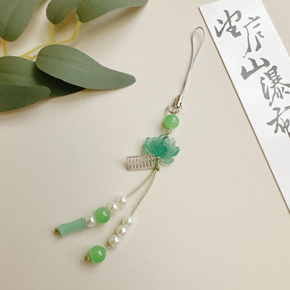 New Chinese-style Handmade Beaded Lotus Pendant Key Chains Mobile Phone Chain for Women Men Ethnic Charm Jewelry Accessory Gi