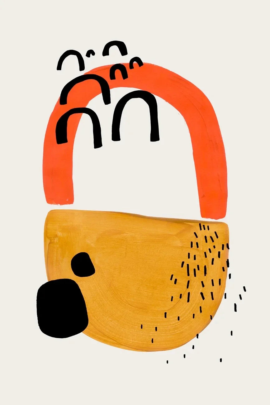 Minimalist Mid Century Watercolor Brush Strokes Poster Abstract Orange Canvas Print Painting Wall Art Picture Living Room Dec