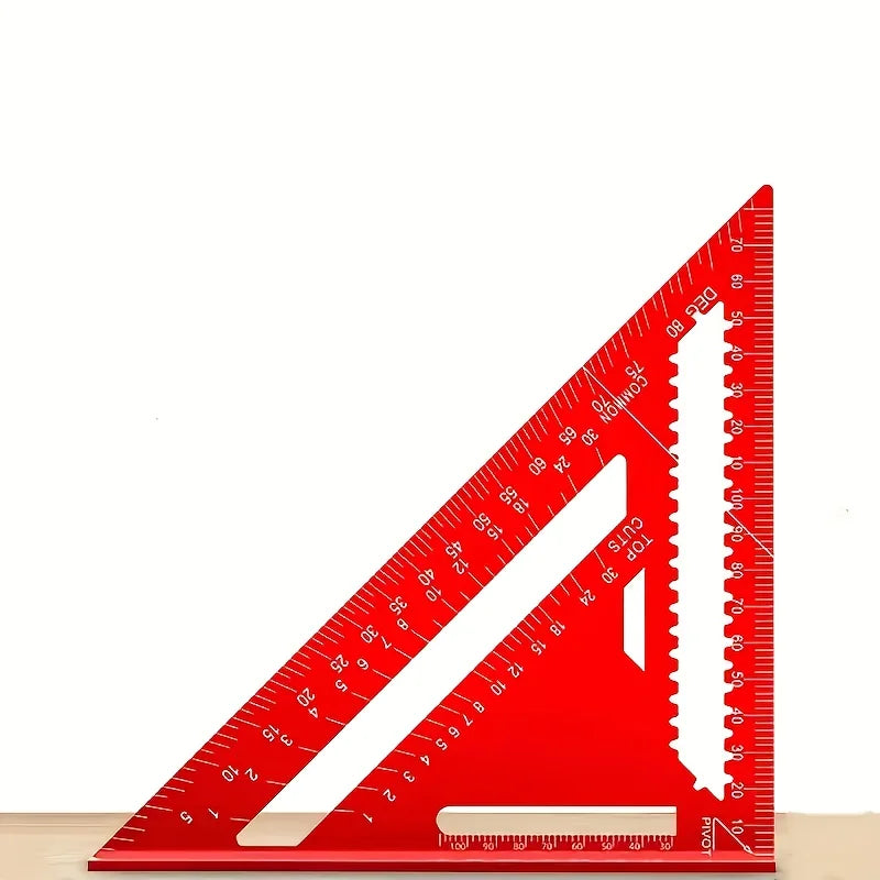 Precision aluminum square - red triangular woodworking ruler, home decoration and design projects - 1pc