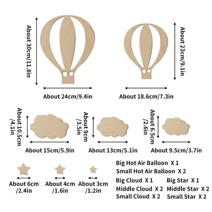 13Pcs Ins Wooden Hot Air Balloon Cloud Star Set Wall Stickers Home Decoration Background Wooden Wall Stickers Holiday Decorat