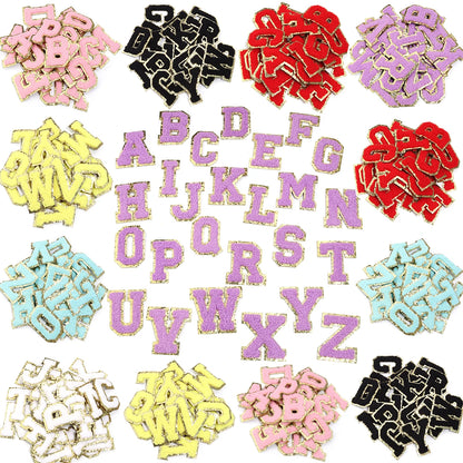 26Pcs/Set 6cm English Letter Patches Gold Edged Chenille Patches Ironing Fabric For DIY Crafts Name Sticker Bags Clothing Dec