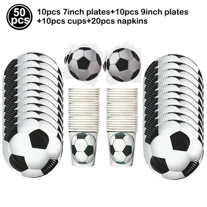 Soccer Theme Disposable Tableware Set Paper Plates Cups Napkins Tablecloth For Birthday Parties - set A