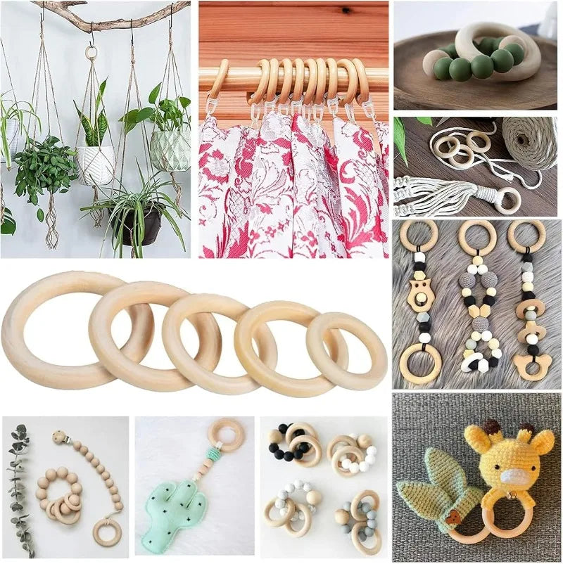 Unfinished Wood Rings Smooth Natural Wooden Ring Circles for Craft DIY Wood Hoops Jewelry Ornaments Connectors Jewelry Making