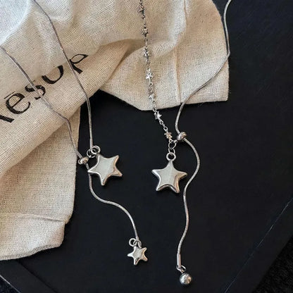 Minimalist Asymmetry Star Lariat Necklace for Women Adjustable Y-shaped Titanium Steel Chain Casual Daily & Party Jewelry Gif