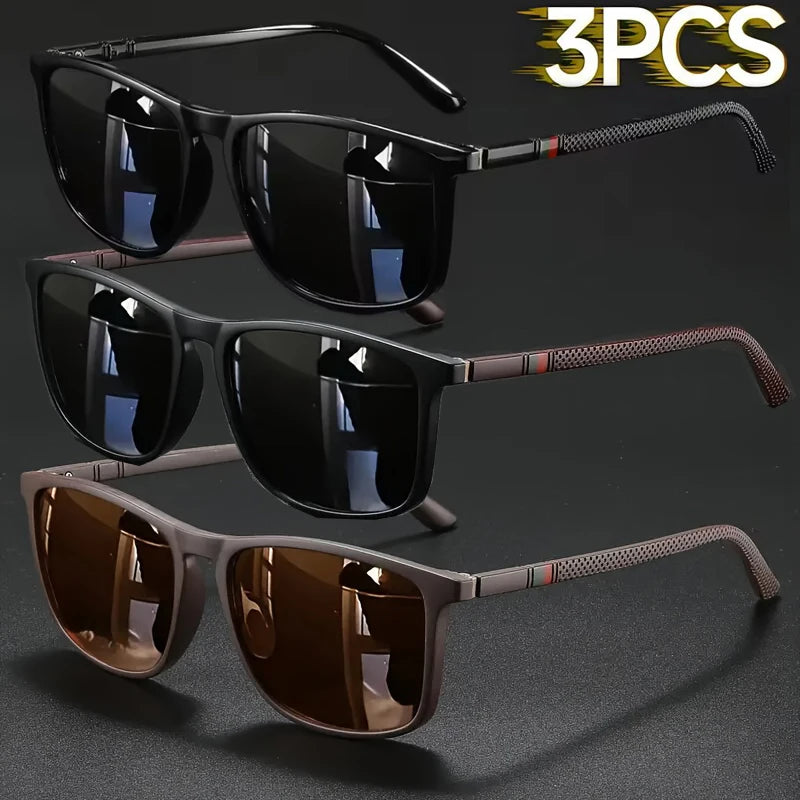 2/3pcs Luxury Square Vintage Cycling Sunglasses Men Women Fashion Travel Driving Fishing Sun Glasses Male Eyewear UV400 - Red