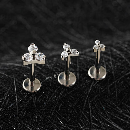 Right Grand ASTM F136 Titanium Tiny Trinity CZ Labret Stud 16G Triple CZ Flower Cartilage Earring Nose Medusa Earlobe Piercin
