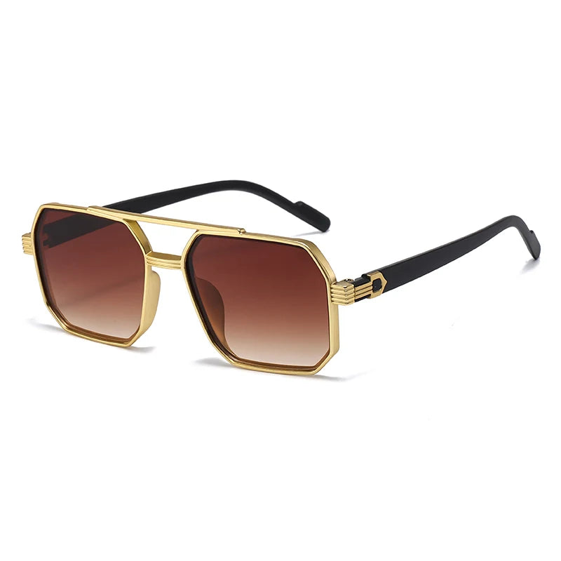 Hiking New Fashion Double Beam Polygonal Anti Light Glasses Retro Personalized Trendy Large Frame Eyewear European and Americ